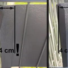 Szary panel ogrodzeniowy z zaznaczonym wymiarem 4 cm. Kluczowy element montażu taśmy ogrodzeniowej.
