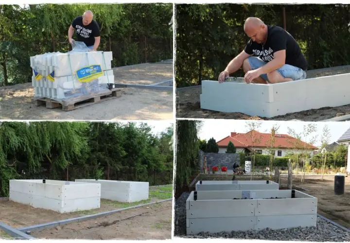Jak zrobić warzywnik betonowy: montaż podwyższonych grządek z elementów betonowych.