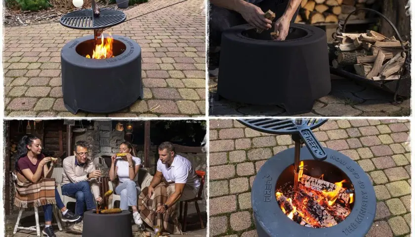 Ognisko bez dymu, idealne na spotkania z przyjaciółmi. Grillowanie i wspólne biesiadowanie przy cieple płomieni.
